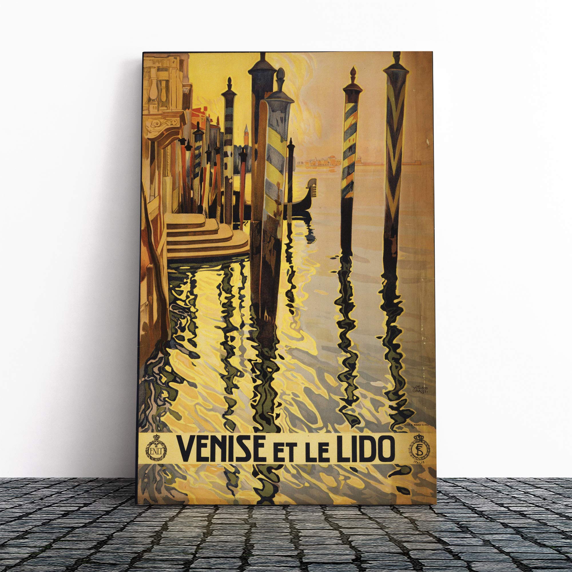 Travel Poster Venice Venise Canvas Print | Gallery Wrapped 30mm Frame Wall Art | 20x14 inches | Ready to Hang | Retro Picture | Living Room Bedroom Lounge Office