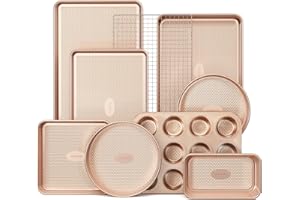 HONGBAKE 9-Piece Baking Pans Set Nonstick, Stackable Non Toxic Bakeware Sets with Diamond Texture, Oven Pan Set for Cooking, 