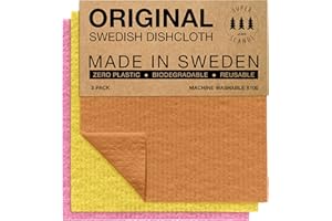 SUPERSCANDI Swedish Dishcloths Reusable Biodegradable Cellulose Sponge Cleaning Cloths for Kitchen Replacement Washcloths (3 