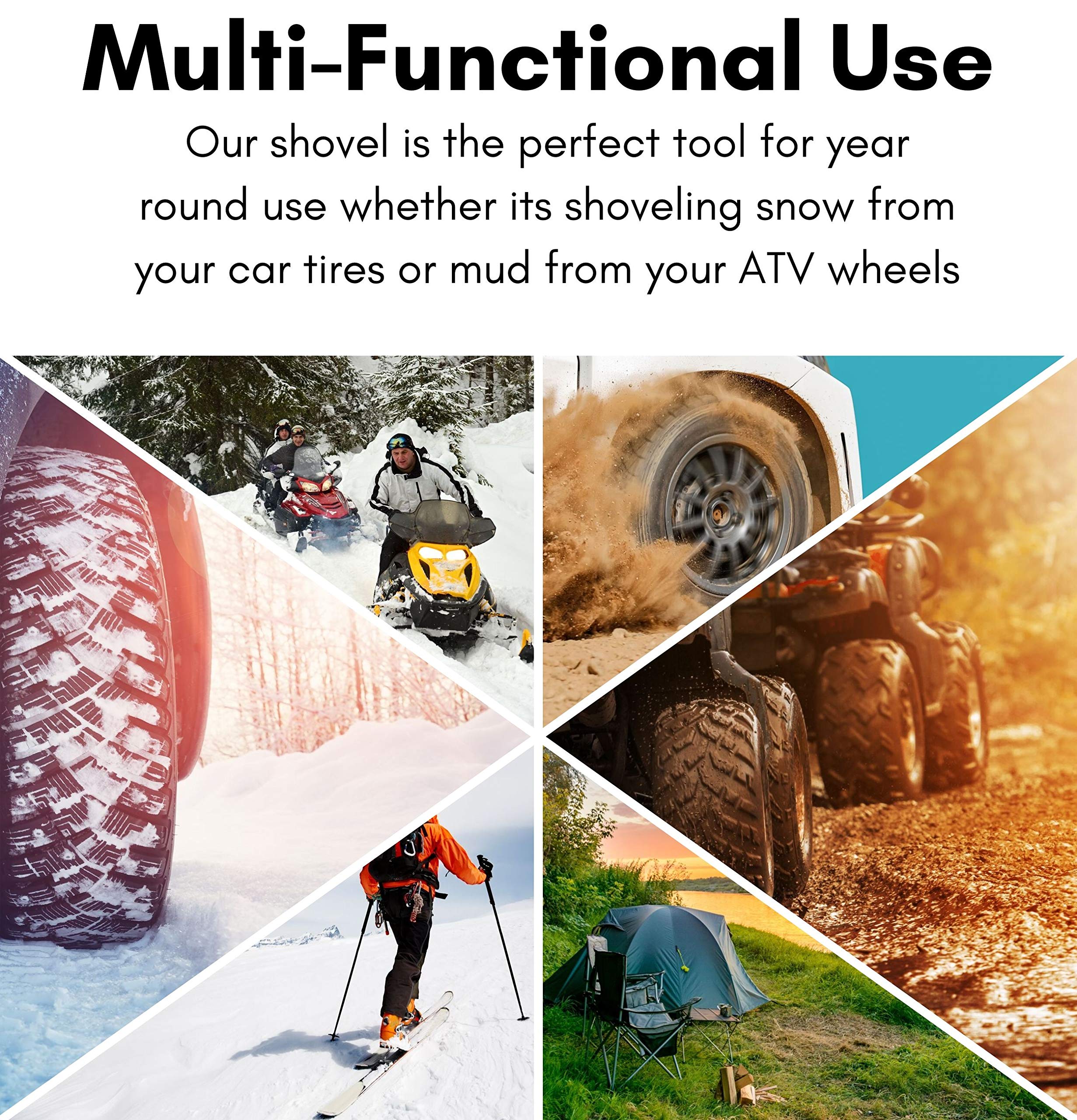 34” Folding Emergency Snow Shovel – Rugged Compact Tool for Car, Snowmobiles, or ATV – Compact Winter Survival Gear - Skiing Camping Mud Avalanche - Collapsible Multifunctional - Red - Image 5