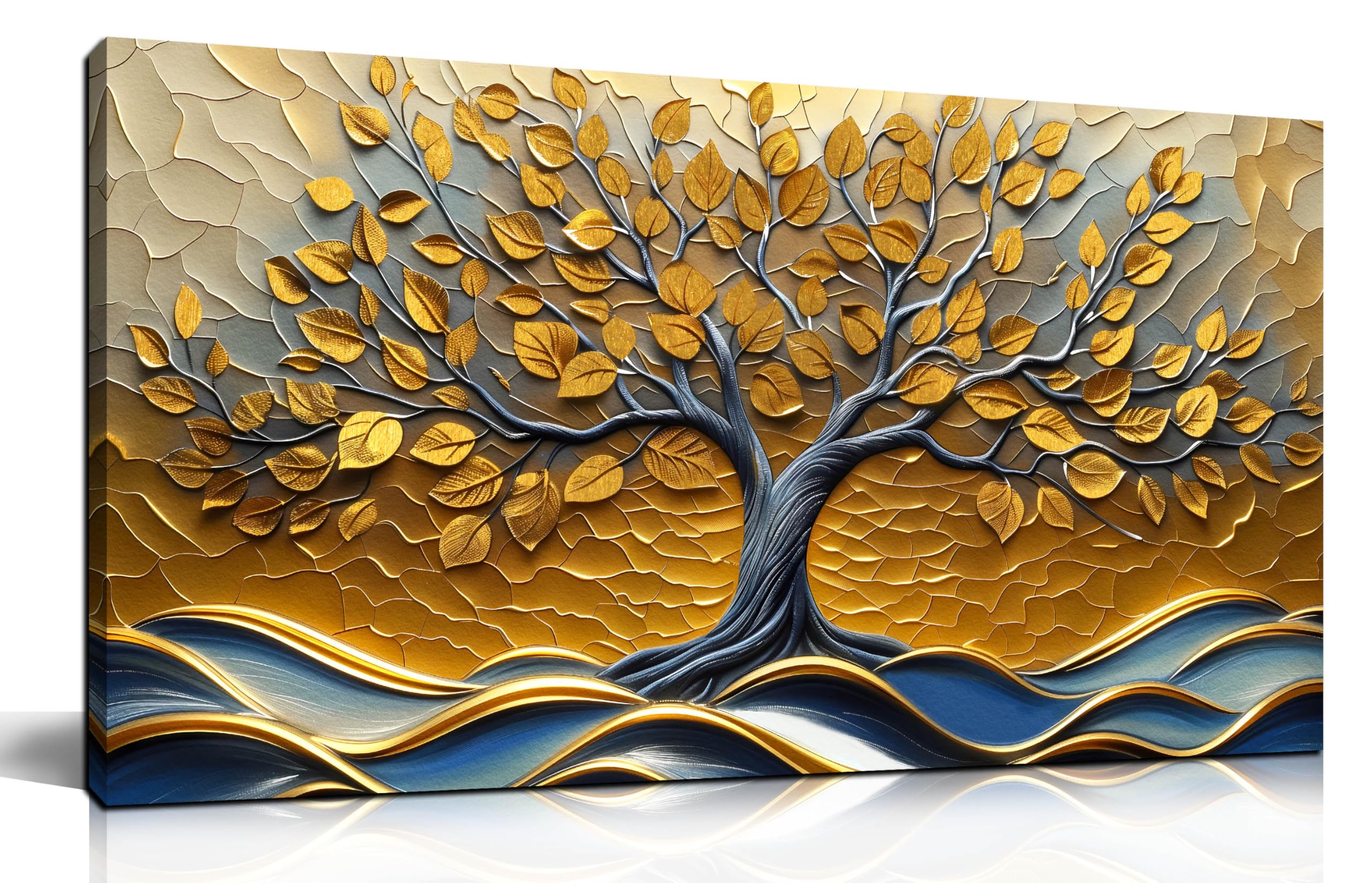 CANEITO Tree Wall Art for Living Room, Gold Wall-Decor for Bedroom, Modern Landscape Poster Canvas Print, Size 40x20 Inches