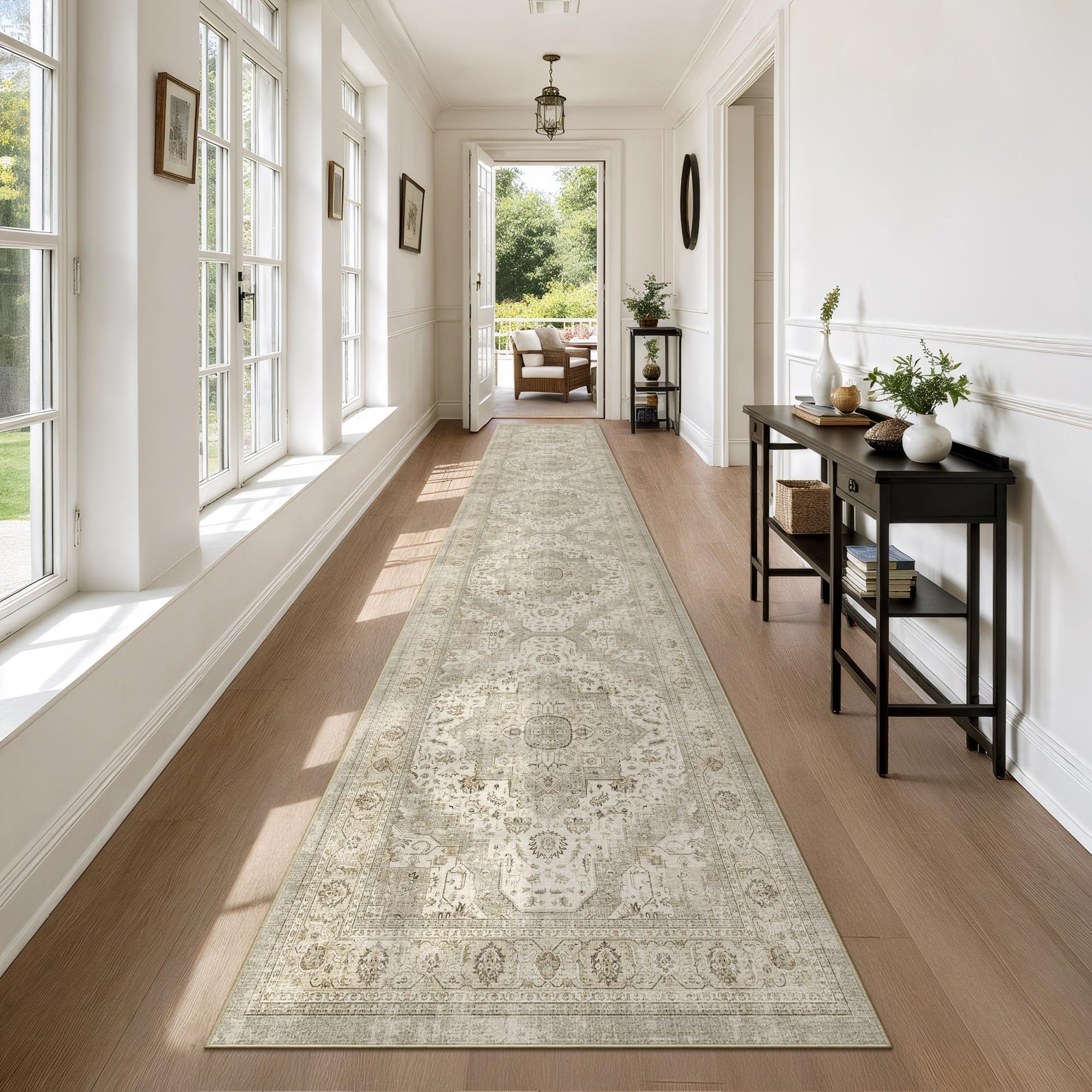 Washable Runner Rug 2.6x12 Runners for Hallways, Ultra-Thin Carpet Runners for Entryway Anti Slip Backing Runner Rugs for Kitchen Laundry Room Indoor Hallway (Ivory/Beige) Image