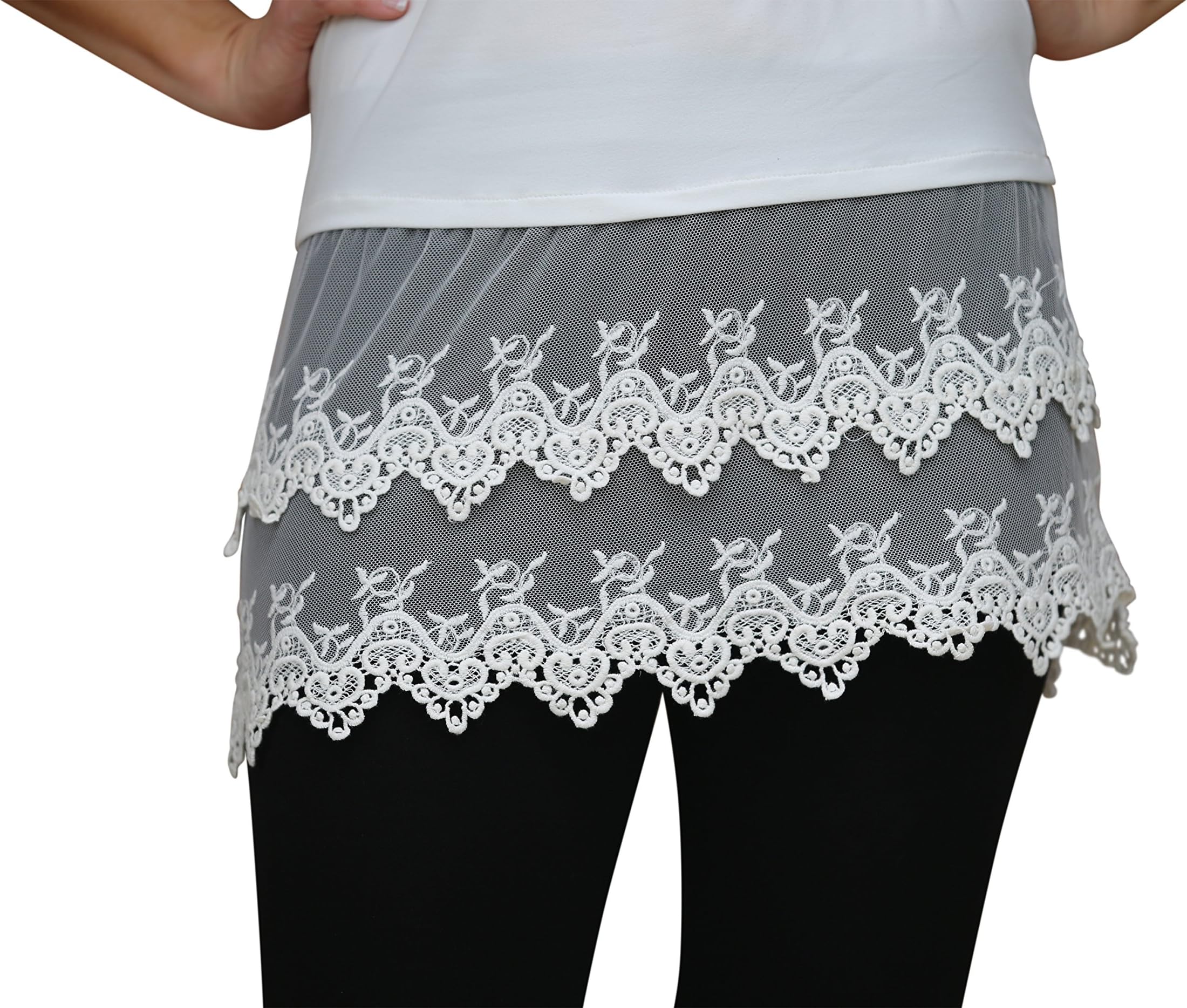 Lucky Love Lace Trimmed Camisole Top Shirt Extender for Women Extra Long Tank - Plus Sizes,XX-Large,Cream