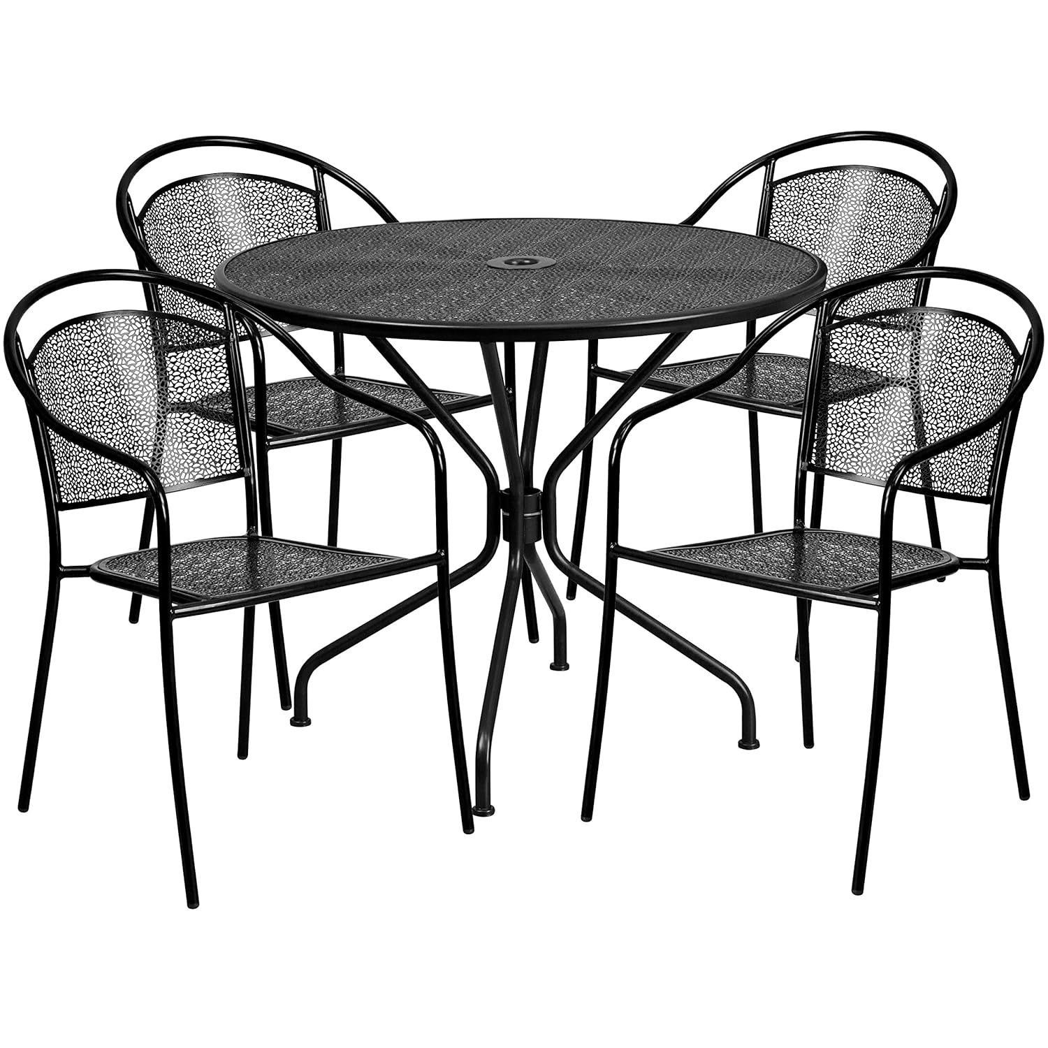 3525 Round Black Indoor Outdoor Steel Patio Table Set With 4 Round Back Chairs Dining Sets Patio