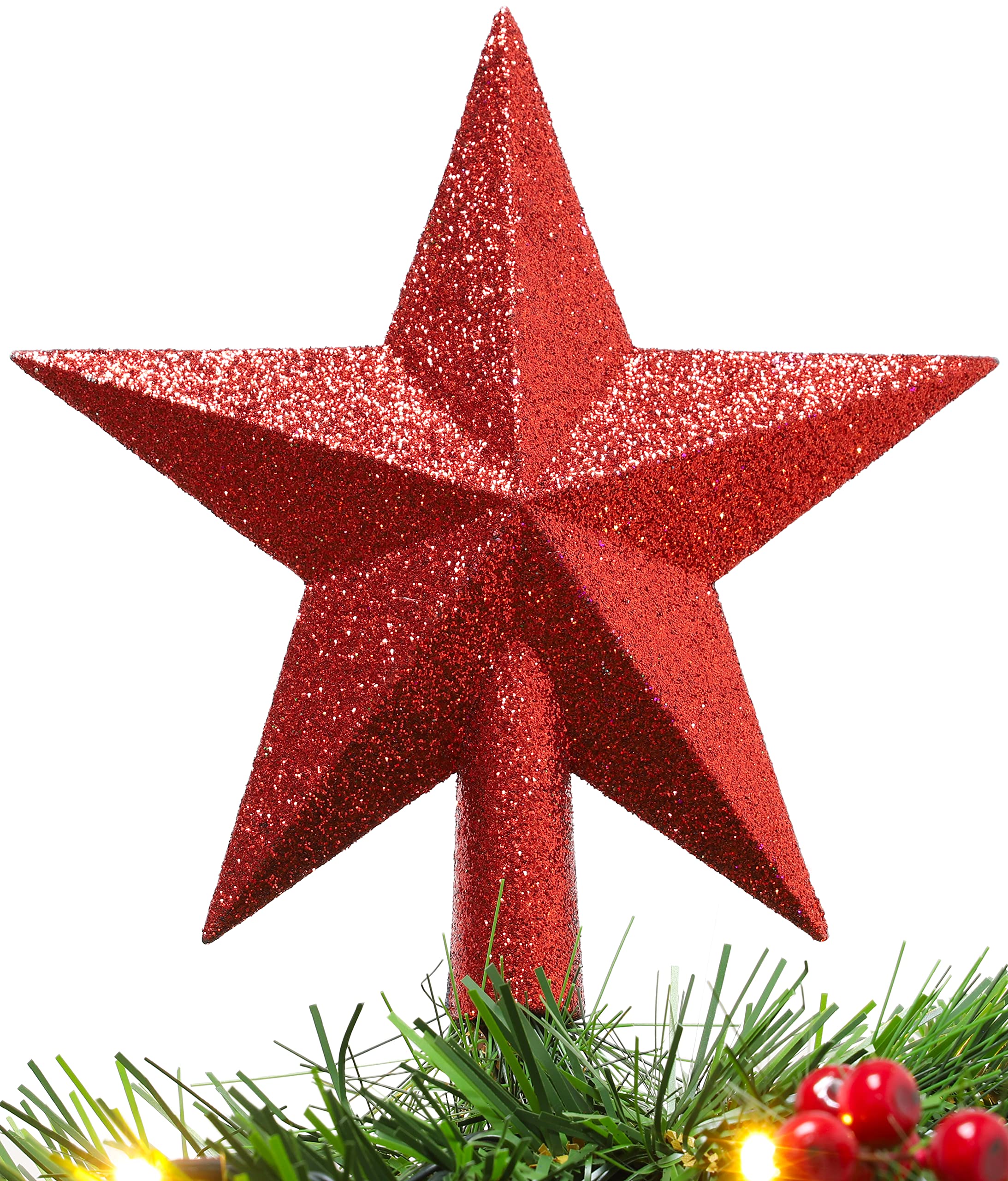Christmas Concepts® 200mm (8") Glitter Tree Top Star Decoration – Christmas Tree Topper (Red)