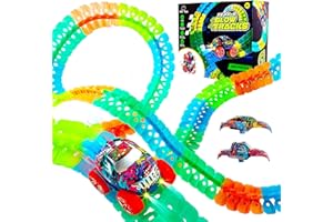 USA Toyz Zero-G Glow Race Track for Kids- 210pcs Glow in The Dark Flexible Race Track Set with Suction Cups, Slot Car, 2 Graffiti Toy Cars Shells, STEM Toy LED Car Tracks for Boys and Girls Age 3+