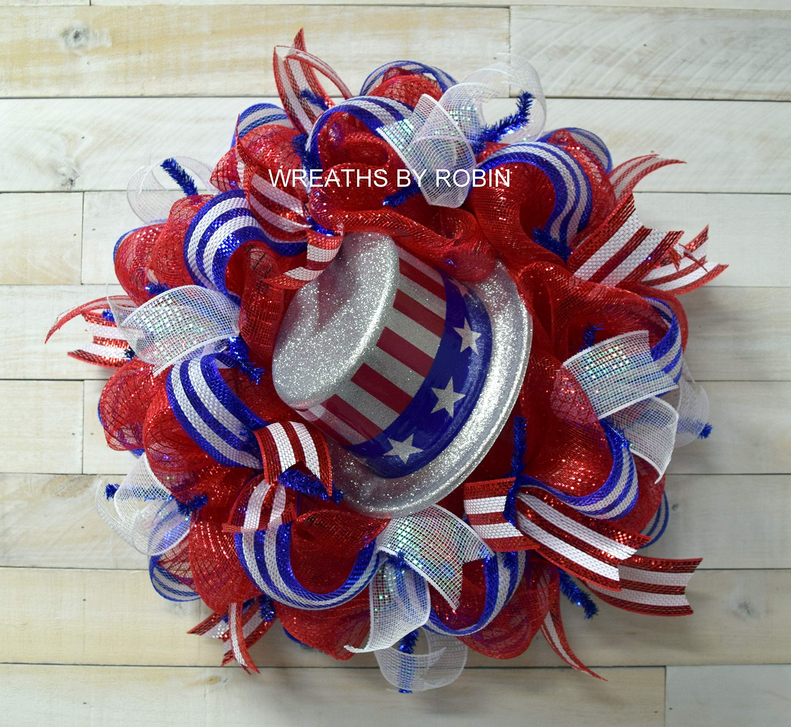 RWB Memorial or Labor Day Wreath, 4th of July, Veterans Day, RWB Patriotic Wreath, Poly Mesh Wreath (781)
