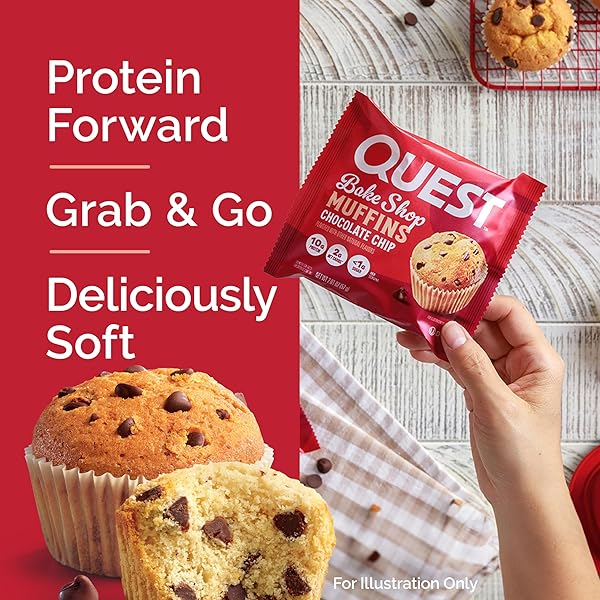 QUEST NUTRITION CHOCOLATE CHIP MUFFIN, 10G PROTEIN, 2G NET CARB, LESS THAN 1G SUGAR, 8 COUNT