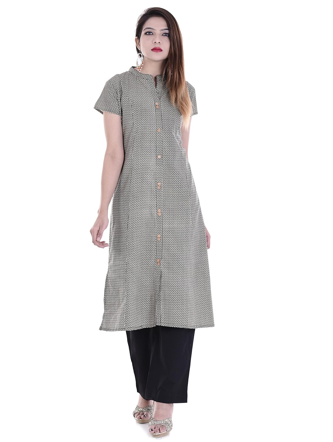 palakh women's cotton printed kurti with palazzo (black)