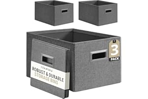 DECOMOMO Storage Baskets for Shelves Robust Closet Storage Bins for Clothes, Books, Toy Organization (Pack of 3 - Charcoal)