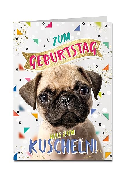 bentino XXL Glückwuschkarte mit Musik'Mops' | Geburtstagskarte mit Sound | Grußkarte mit Umschlag A4 | Interaktive Klappkarte