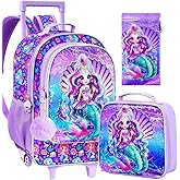 AGSDON 3PCS Rolling Backpack for Girls Boys, Kids Roller Wheels Bookbag, Wheeled School Bag with Lunch Bag