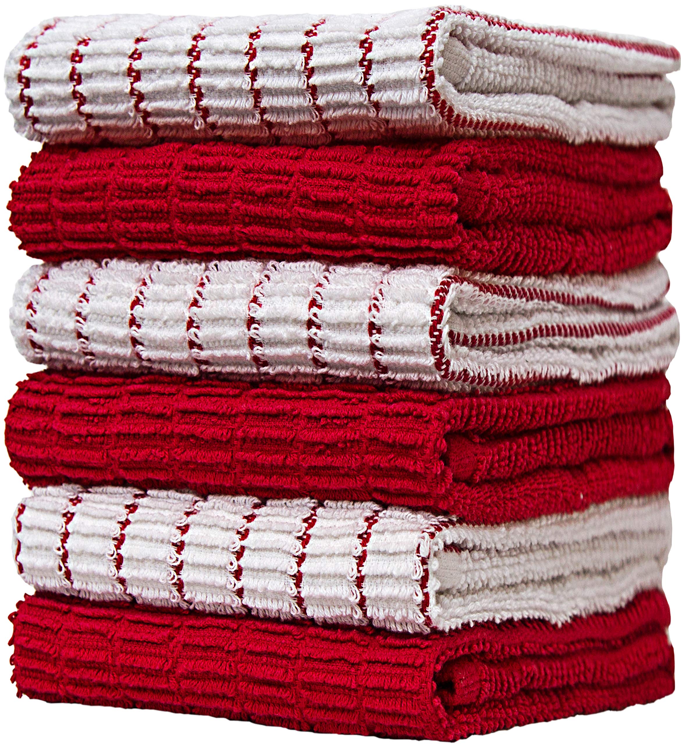 6 Pack Large Tea Towel Set - 16” x 28” / 40 x 71 cm - Vibrant Dyed Cotton Kitchen Hand Towels (Red)