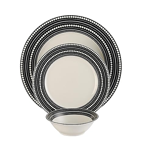 Hitkari Potteries Coloured Line Porcelain Dinner Set, 18-Pieces, White 15206