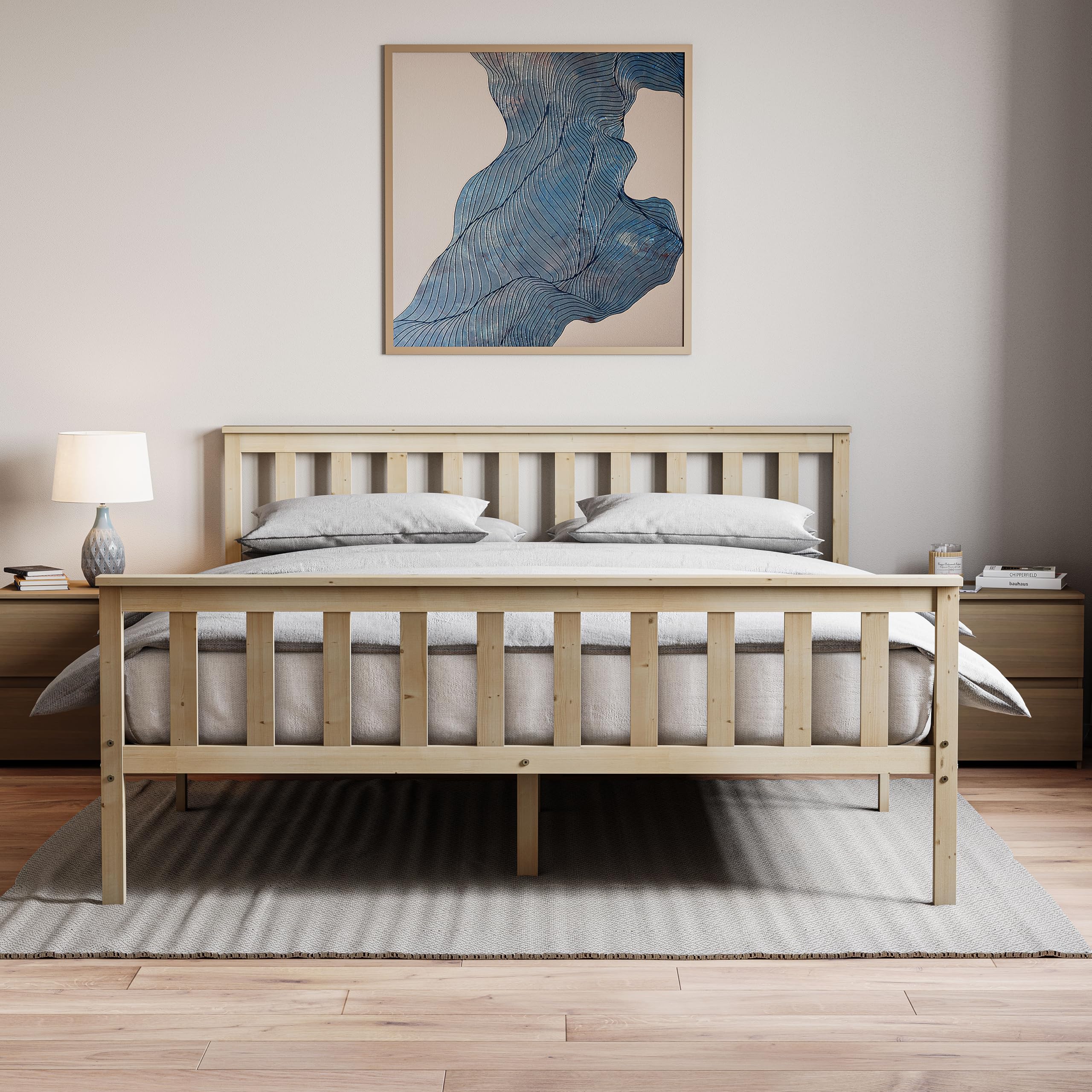 Vida Designs Milan King Size Bed, 5ft, Bed Frame, Solid Pine Wood, Headboard, High Foot End Bedroom Furniture, Pine