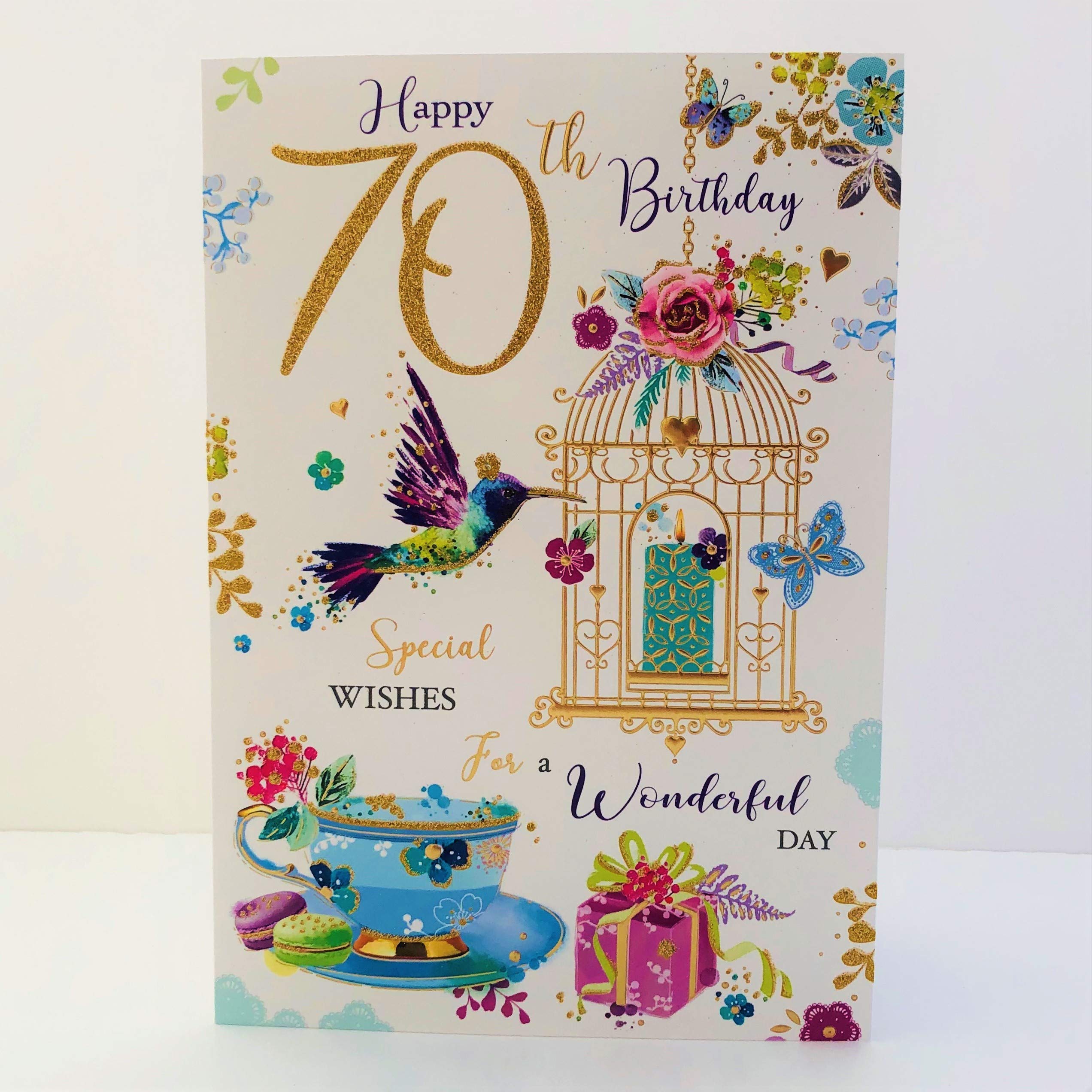 Jonny Javelin Female Happy 70th Age 70 Birthday Card - Hummingbird Bird Cage