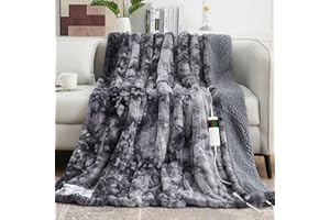 OCTROT Heated Electric Throw Blanket (50''*60" Dark Grey), Faux Fur Sherpa Heating Blanket, Thick Soft Warming Plush Electric Lap Blanket for Adults with 5-Position Timer &10 Heating Levels