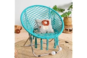 PASAMIC Saucer Chair with Folding Metal Frame, 100% Cotton Handmade Cozy Chairs, Exquisite Moon Chair for Bedroom, Living Room Décor Green