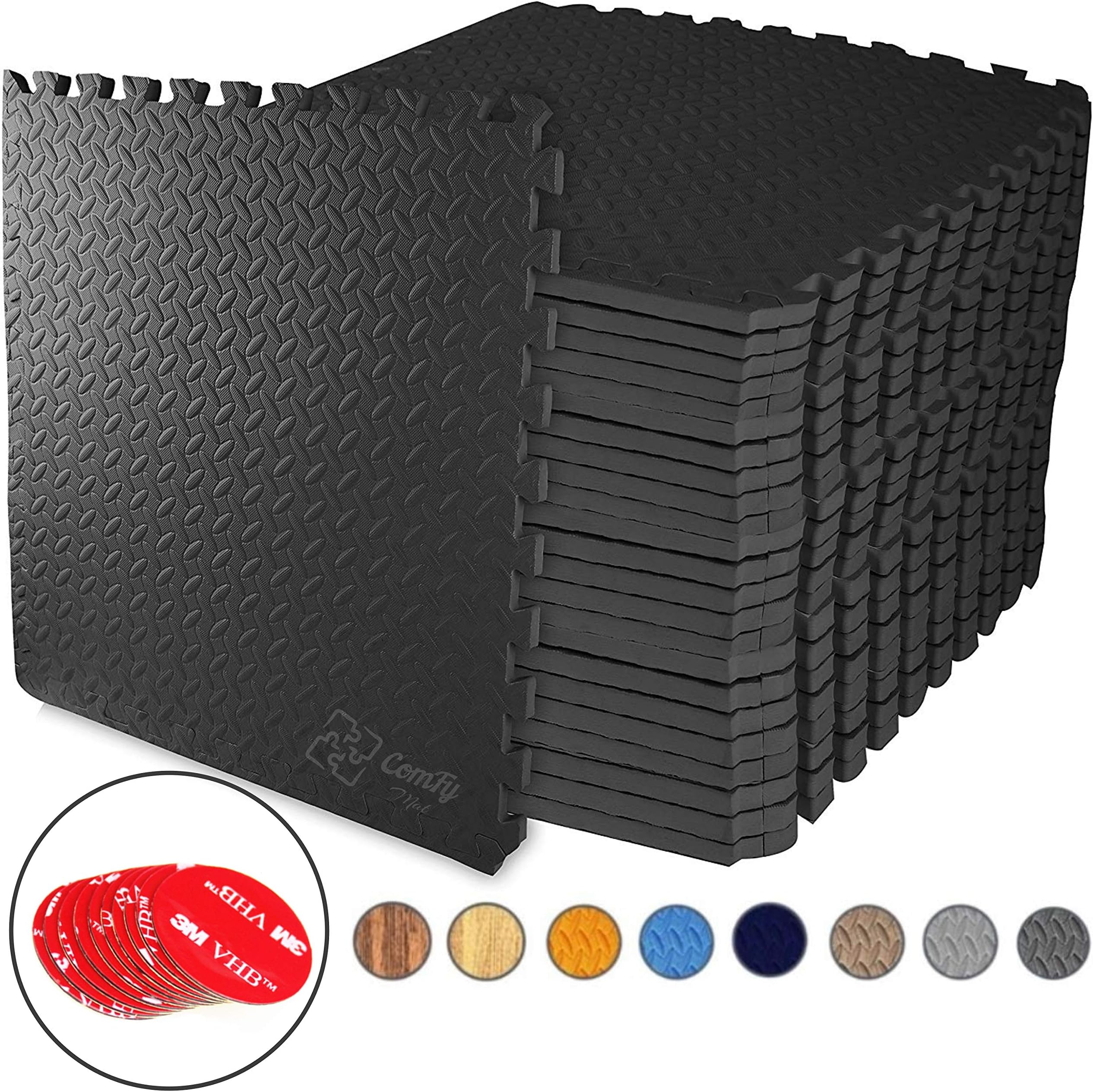 ComFy Foam Exercise Mat | Gym Flooring Mats | Protective Interlocking Puzzle EVA Floor Tiles | Non slip Rubber Cushion For Workout, Home Gym, Yoga, Pilates, Garage, Treadmill, Kids Baby Infants Playroom, Dance | Free Adhesive Stickers | 24" x 24