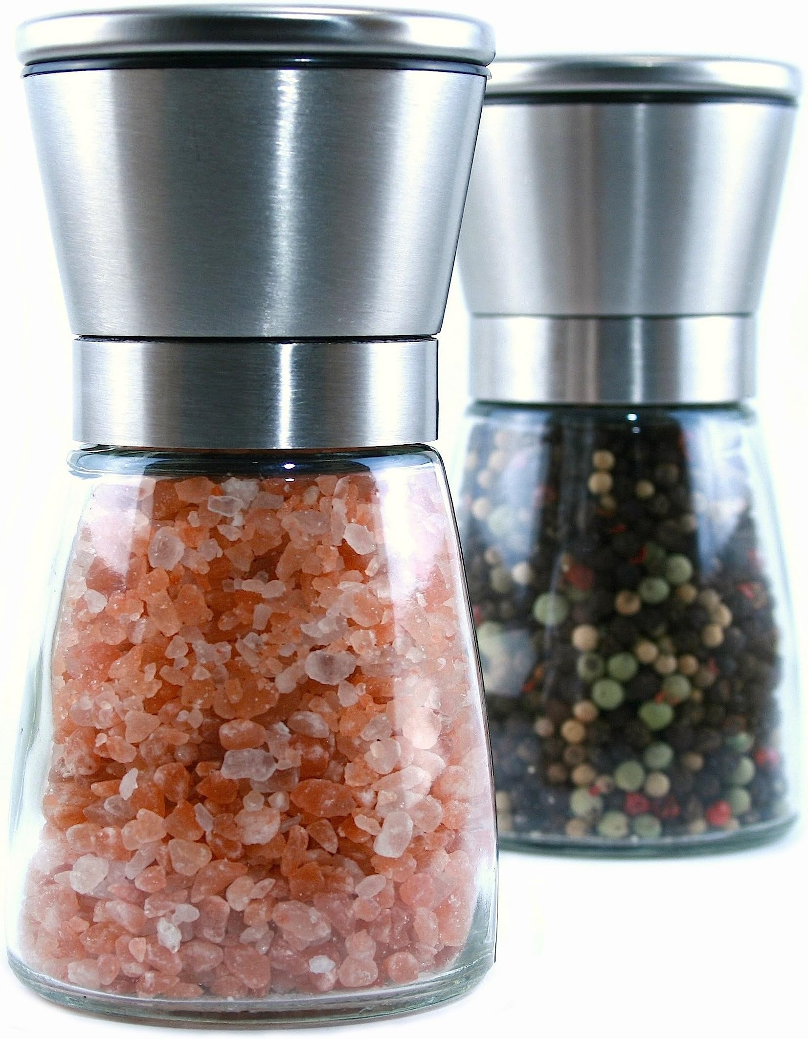 SKEMIX Salt & Pepper Grinder Set - Elegant Stainless Steel and Glass with Ceramic Coarseness Control Salt Mill and Pepper Mill will surpass your previous Salt grinder and Pepper grinder