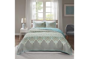 Comfort Spaces Quilt Set-Trendy Paisley Summer Cover, Cozy Coverlet Lightweight All Season Bedding Layer for Winter, Matching Shams, Full/Queen, Mona Paisley Teal