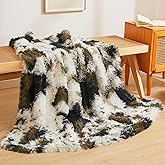 XeGe Luxury Faux Fur Throw, Soft 50x60 Cow Print Fluffy Blanket, Shaggy Plush Decorative Couch Throw, Cute Furry Animal Print Fuzzy Blanket for Sofa Bed, Cow Brown