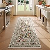 Vowkten Runner Rug for Kitchen Rug Non Slip 2'6"x8' Washable Rugs with Rubber Backing Soft Vintage Floral Carpet Runner for Kitchen, Laundry, Bedroom, Bathroom, Beige