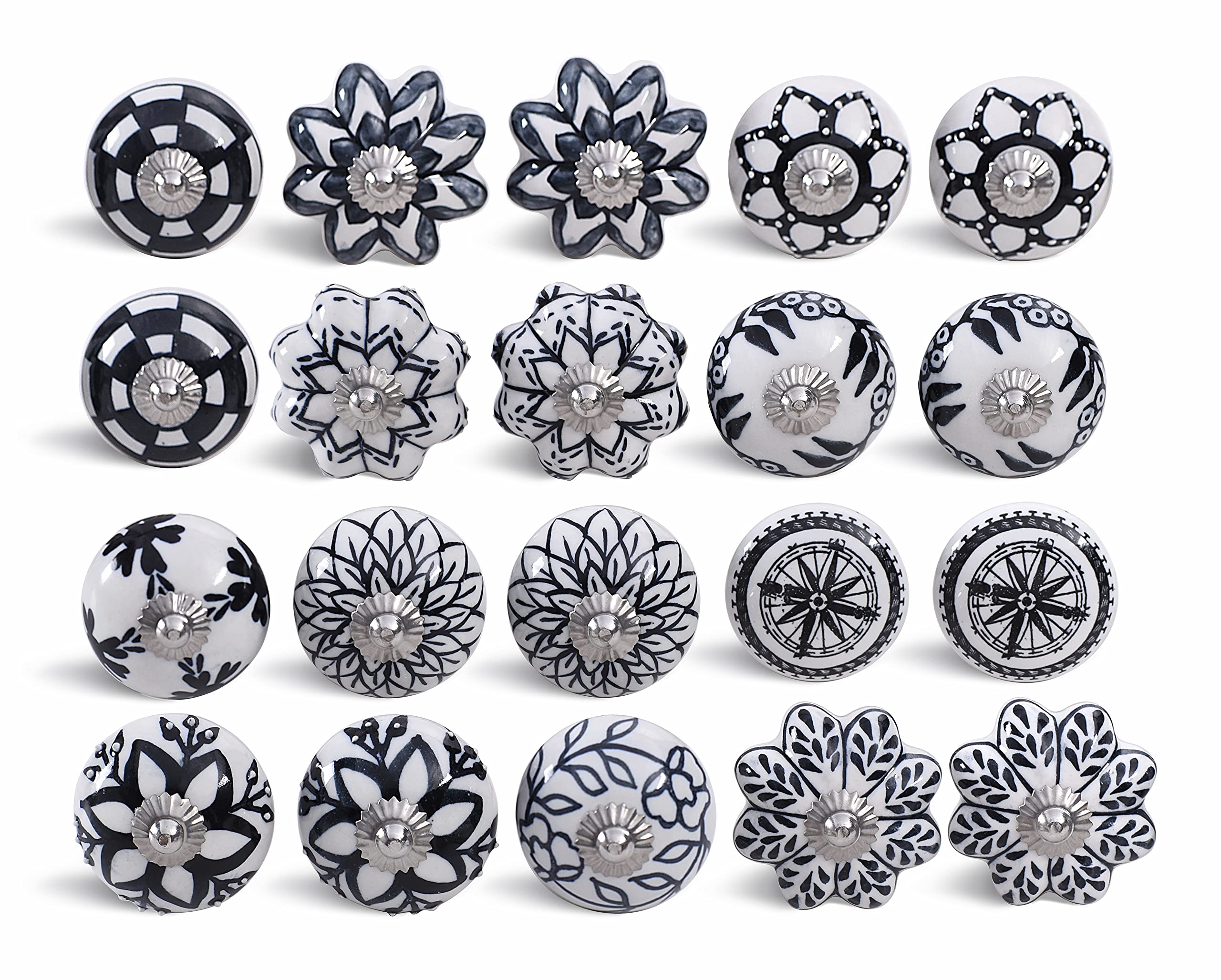 Ceramic Cabinet Knobs - Multipurpose Drawers Kitchen Knobs Handmade Round Door Knobs Boho Cabinet Door Knobs Dresser Pull Interior Door Knobs Closet Door Knobs (Set of 20 Black & White Knobs)