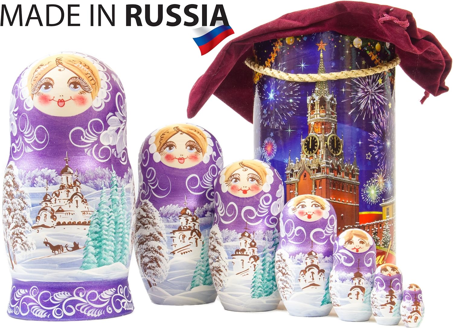Russian Nesting Doll Winter`s Tale Hand Painted in