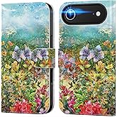 DEENAKIN for iPhone Air Wallet Case with Card Holder + Cash Clip, RFID-Blocking & UV-Printed Artwork, Magnetic Closure with Leather Stand for iPhone 17 Air - Vivid Flowers Painting