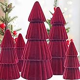 Decodinli Christmas Table Decorations-Flocked Velvet Christmas Trees Set of 5 Modern Cone Christmas Tree Decorations Centerpieces for Home Tabletop Mantel Living Room-Dark Red