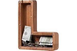 LADENK Piggy Bank for Kids Boys Girls, Wooden Large Letter Piggy Bank Alphabet Money Bank with Initial L, Coin Bank Fun Gifts for Birthday, Christmas, Festival, Baby Shower