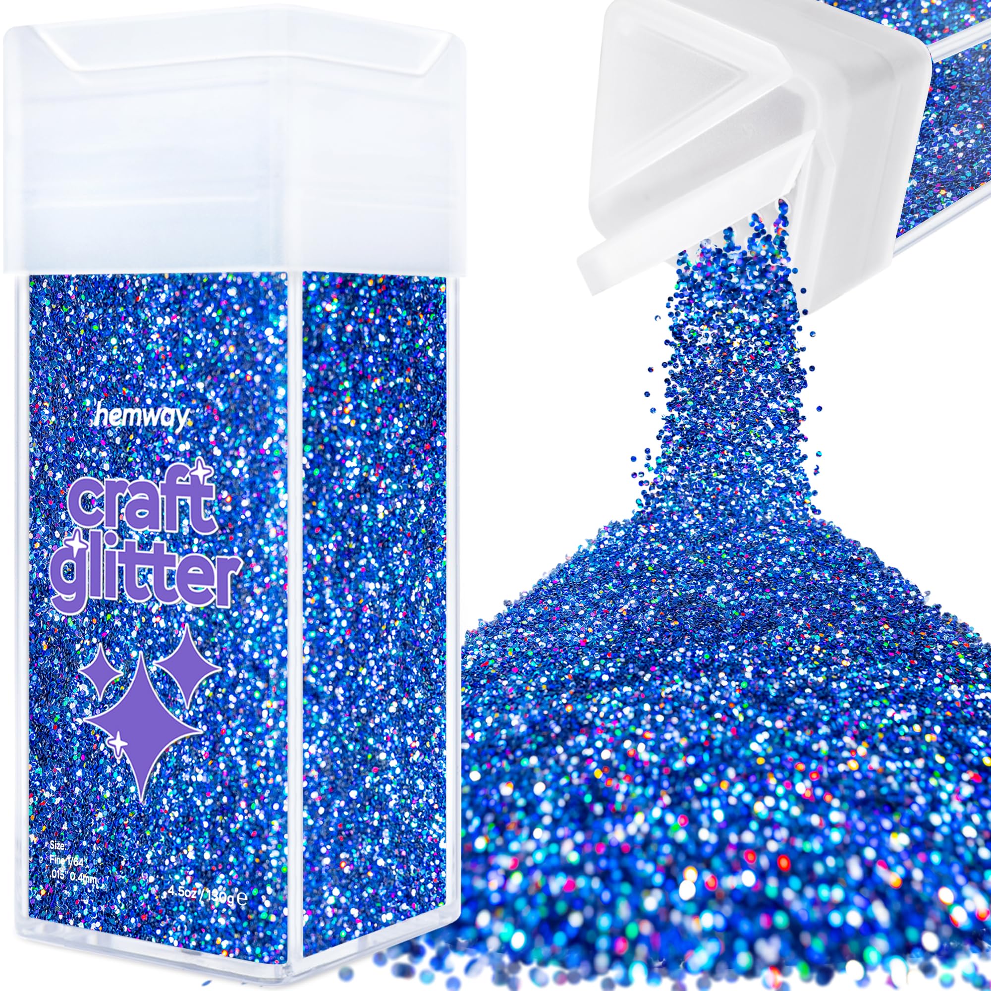 Hemway Glitter Shaker Sapphire Blue Holographic 110g Fine, Craft Glitter Shaker for Resin & Epoxy Crafts, Christmas Art Supplies, Nail, Body, Face, Eye, Festival, Crafting, Slime, Sparkle