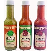 Bertie's Trinidad Pepper Sauce Gift Box - 3 x 150ml / 5 Oz. | Contains: Original | Scorpion | Slight | 3 Levels Of Heat - Sample each type