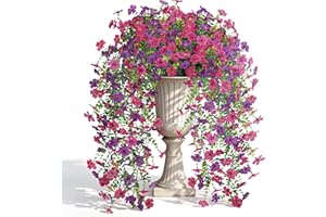 Der Rose Artificial Hanging Flowers for Outdoors, 4 Pcs UV Resistant Outdoor Silk Flowers 29.5" Purple&Fuchsia Faux Hanging F