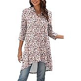 Naggoo Women's 3/4 Sleeve Notch V Neck High Low Loose Fit Long Tunic Tops Shirts Blouses M-3XL