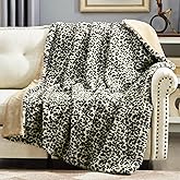 DREAMNINE Luxury Snow Leopard Print Faux Rabbit Fur Blanket for Couch 50" x 60",Decorative Soft Thick Fluffy Cheetah Furry Blankets,Warm Blanket for Winter, Double Sided Cozy Chic Fuzzy Blankets,White