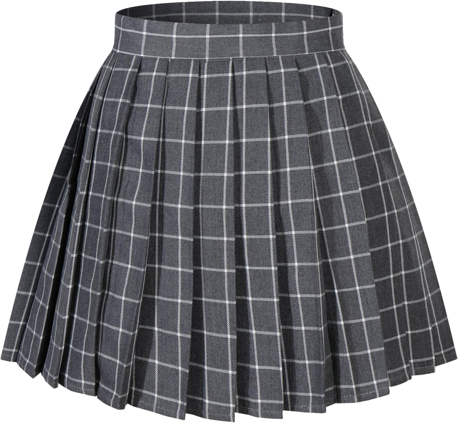 Women`s Pleated Over knee Short Skirts (L,Grey white)