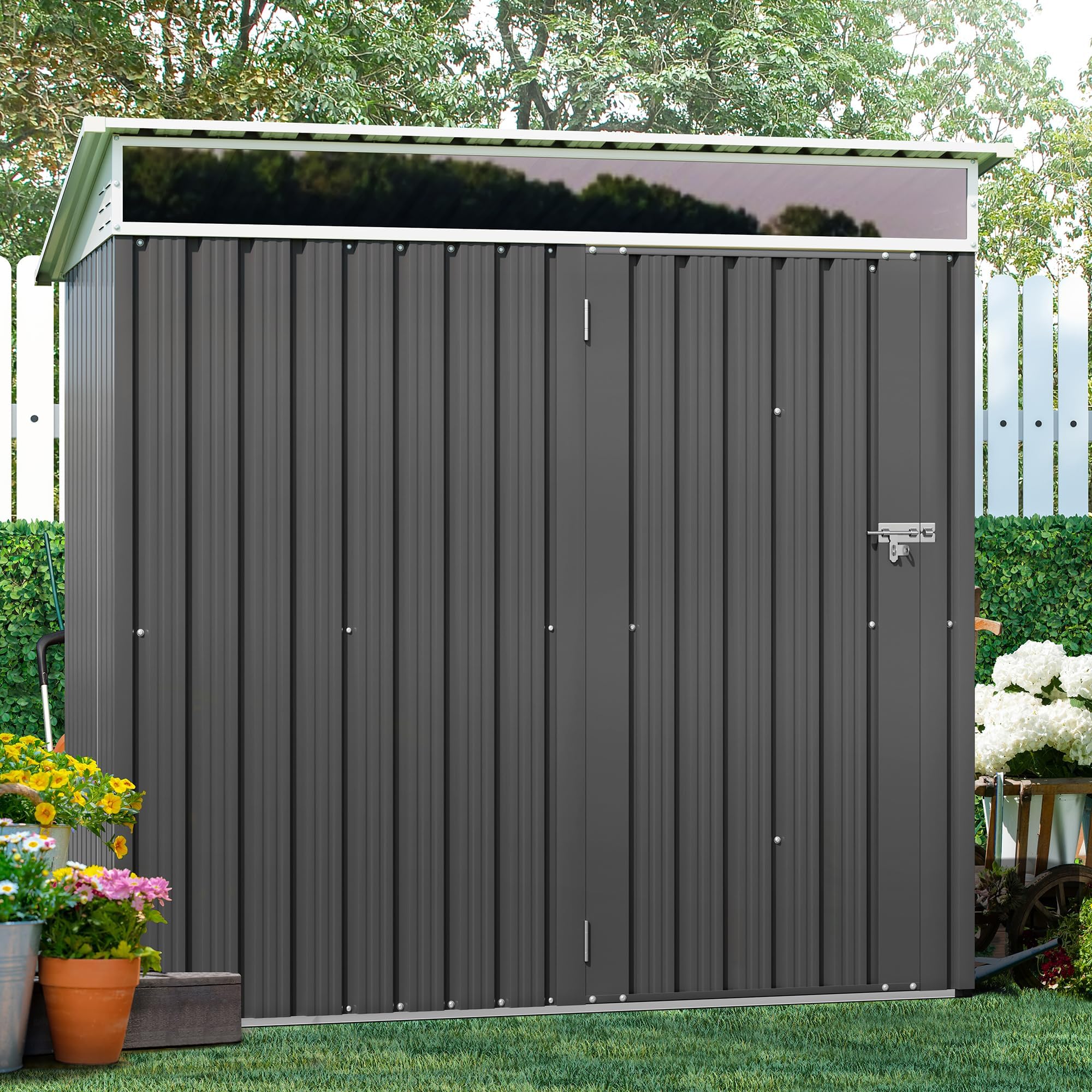 Photo 1 of Shintenchi 6x4 FT Outdoor Storage Shed with Window, Outdoor Waterproof Storage Shed Metal Garden Shed with Lockable Single Door, Weather Resistant Tool Storage House Shed for Garden,Backyard,Gray