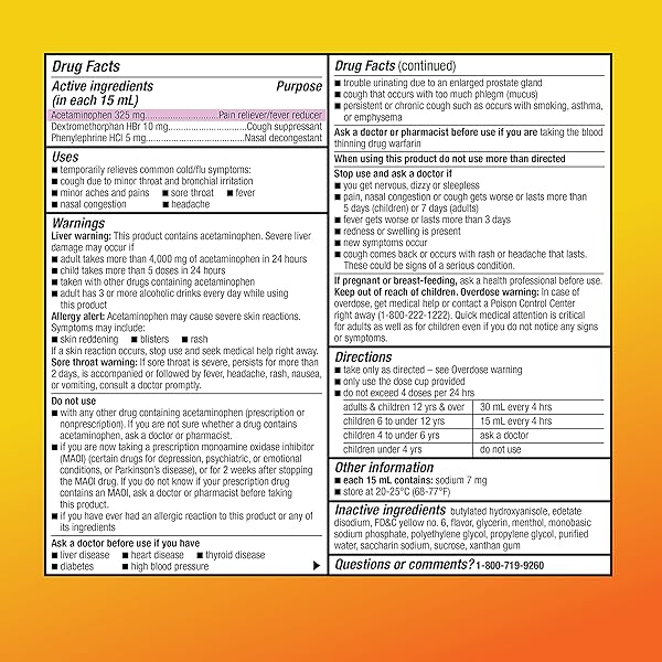 AMAZON BASIC CARE DAYTIME COLD & FLU LIQUID, ORANGE, 12 FL OZ