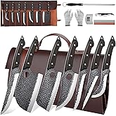 ROCOCO 13PCS Butcher Cleaver Knife Set for Meat Cutting Serbian Chef Viking Boning Knife with Roll Bag for Kitchen Outdoor BBQ Camping Birthday Christmas Father Mother Gift Idea Men