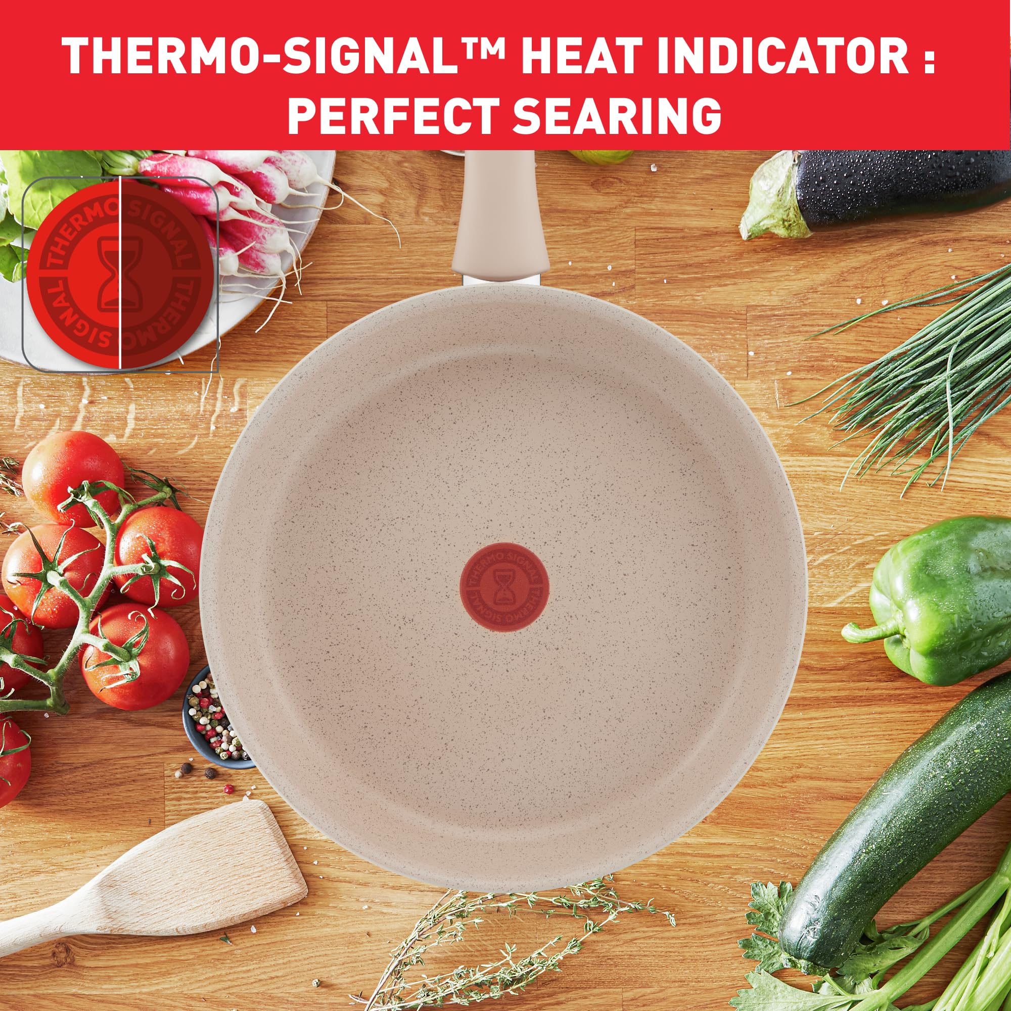 Tefal G29304 Delight Bratpfanne 24 cm | unbedenkliche Antihaftversiegelung | Thermo-Signal Temperaturanzeiger | 100% recycelter Aluminium-Körper | induktionsgeeignet | Made In France | Sandstein 7