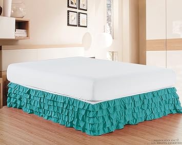 Elegant Comfort Luxurious Premium Quality 1500 Thread Count Wrinkle and Fade Resistant Egyptian Quality Microfiber Multi-Ruffle Bed Skirt - 15inch Drop, King, Turquoise