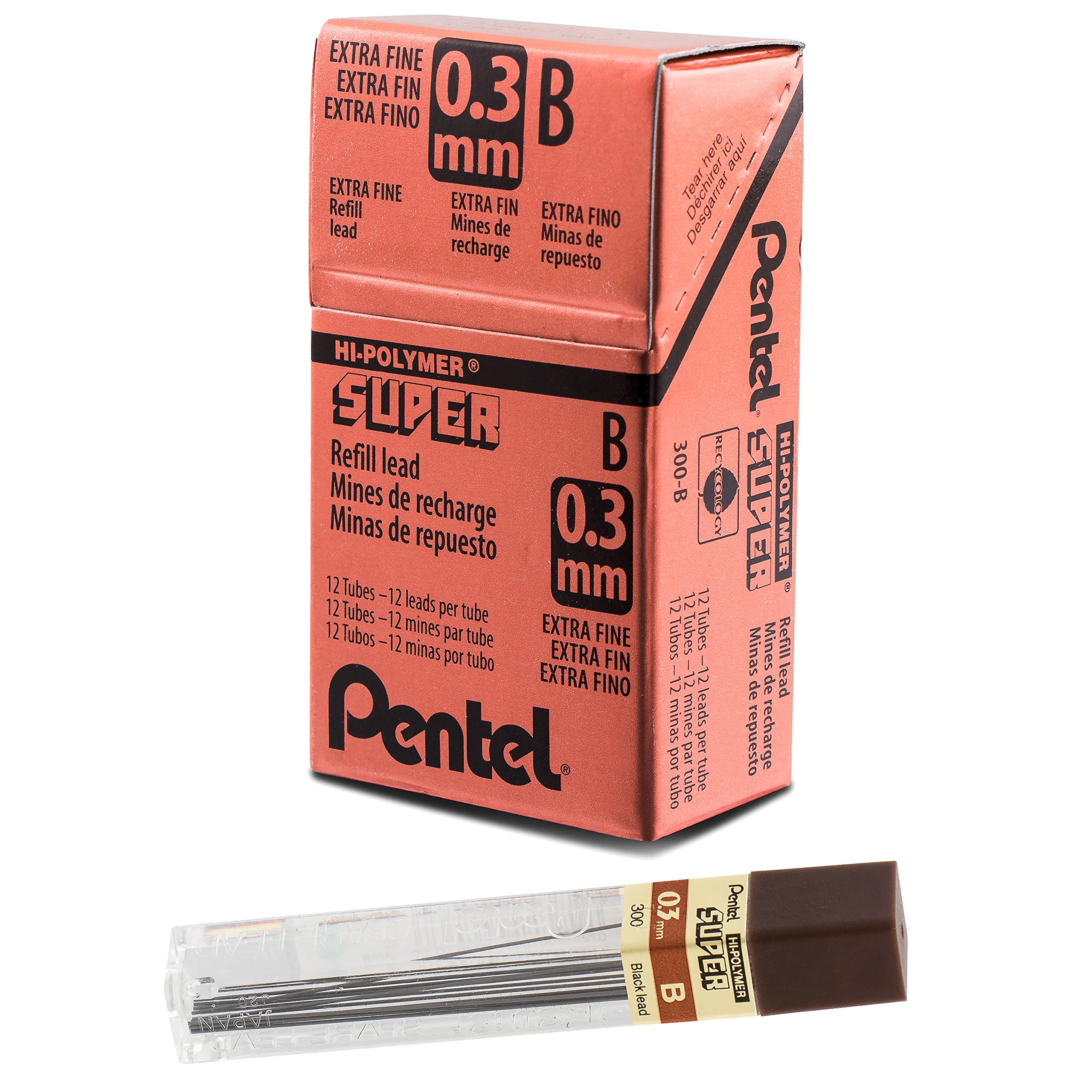 Pentel 0.3 mm B Refill Lead (Pack of 12 Tubes, 12 Leads per Tube)