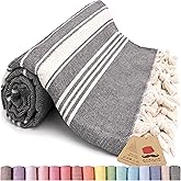 Bazaar Anatolia Turkish Beach Towel – 100% Cotton, Quick Dry, Sand Free Towel for Bathroom, Yoga, Restorative Practice – Oversized 71x39 Inches – Stripe Black