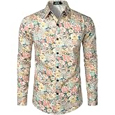 JOGAL Mens 70s Disco Floral Dress Shirt Long Sleeve Button Down Shirts | 70s Outfits for Men, Paisley Shirt, Daily Wear, Casual, Pattern, Retro, Hippie, 70s Theme Party, Halloween, Disco Night