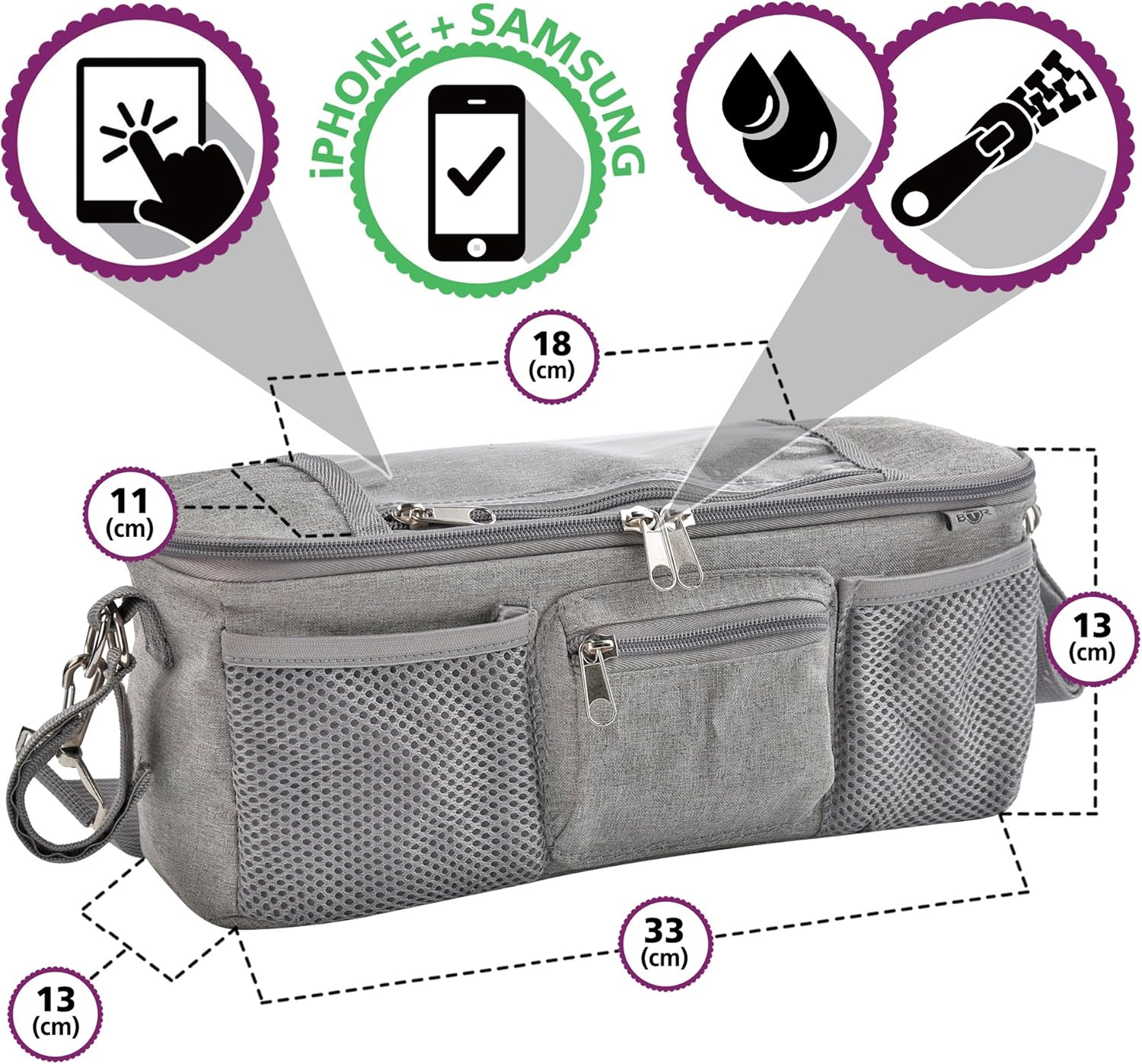 grey pram organiser
