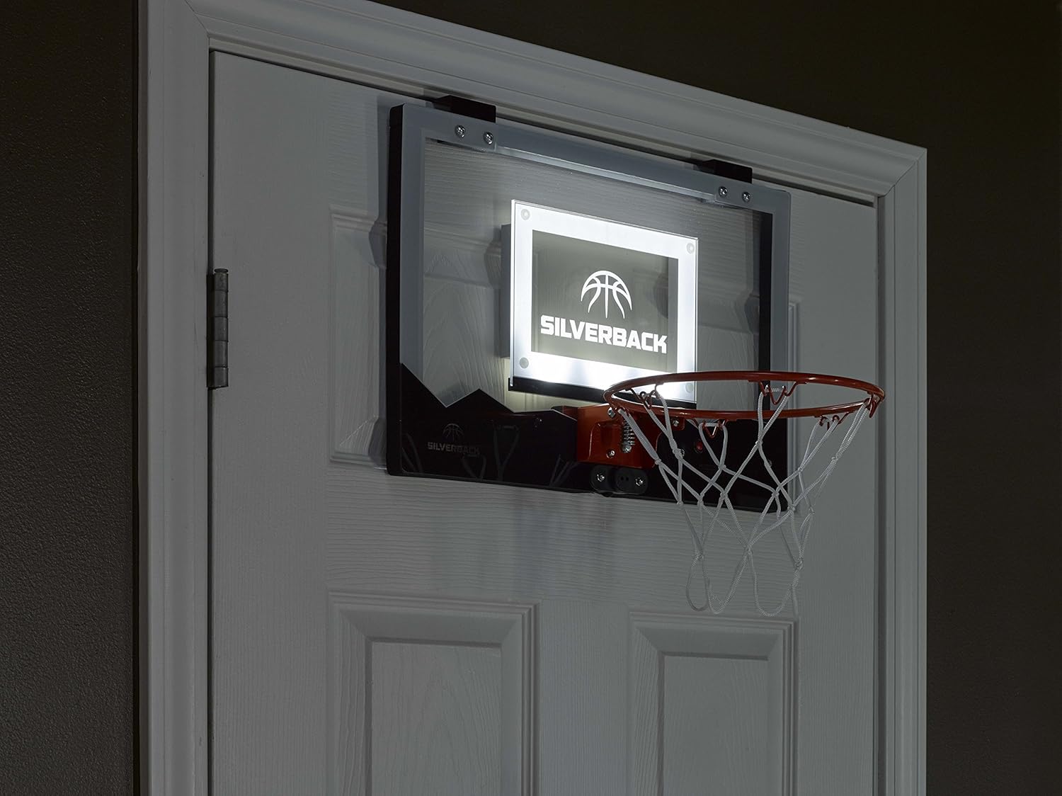 Silverback 23" LED Light-Up Over the Door Mini Basketball Hoop Includes Mini Basketball and Air Pump, Black : Kitchen & Dining