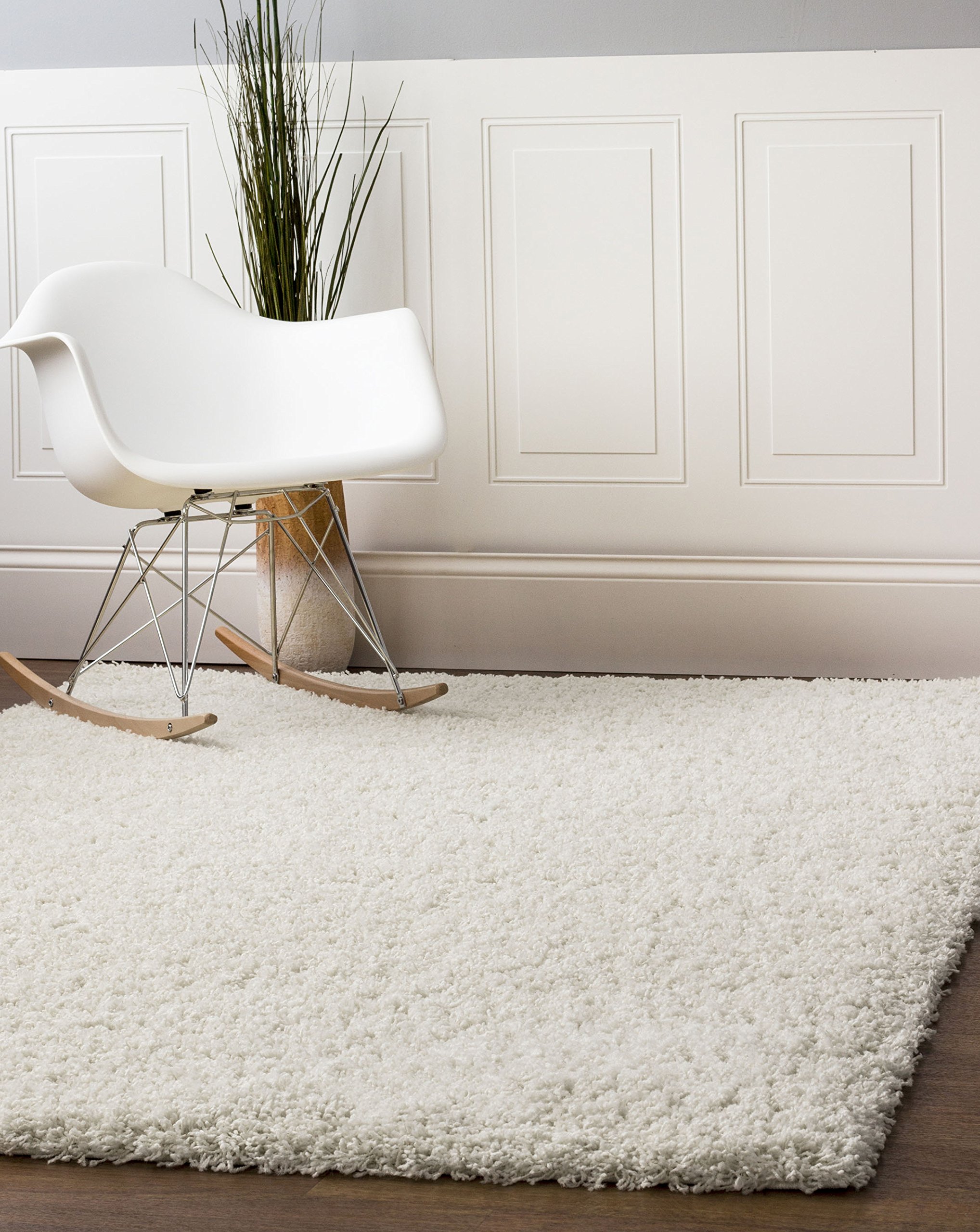 Ivory White Shag Rug, 5Feet by 8Feet, 5x8 StainResistant NonShed Living Room 689850950446 eBay