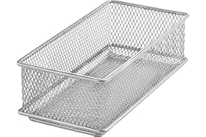 YBM HOME Silver Mesh Drawer Cabinet and or Shelf Organizer Bins, School Supply Holder Office Desktop Organizer Basket 1594s (1, 3x6x2 Inch)